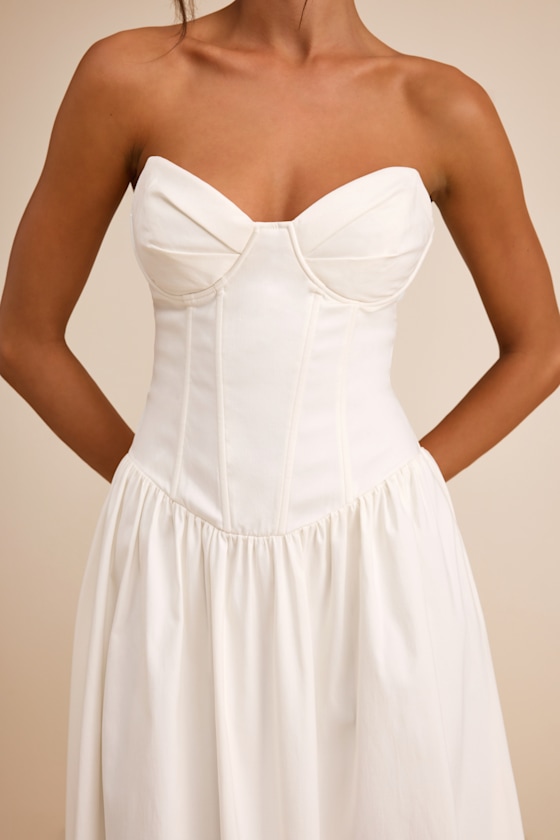 Almeria White Strapless Lace-Up Maxi Dress 2