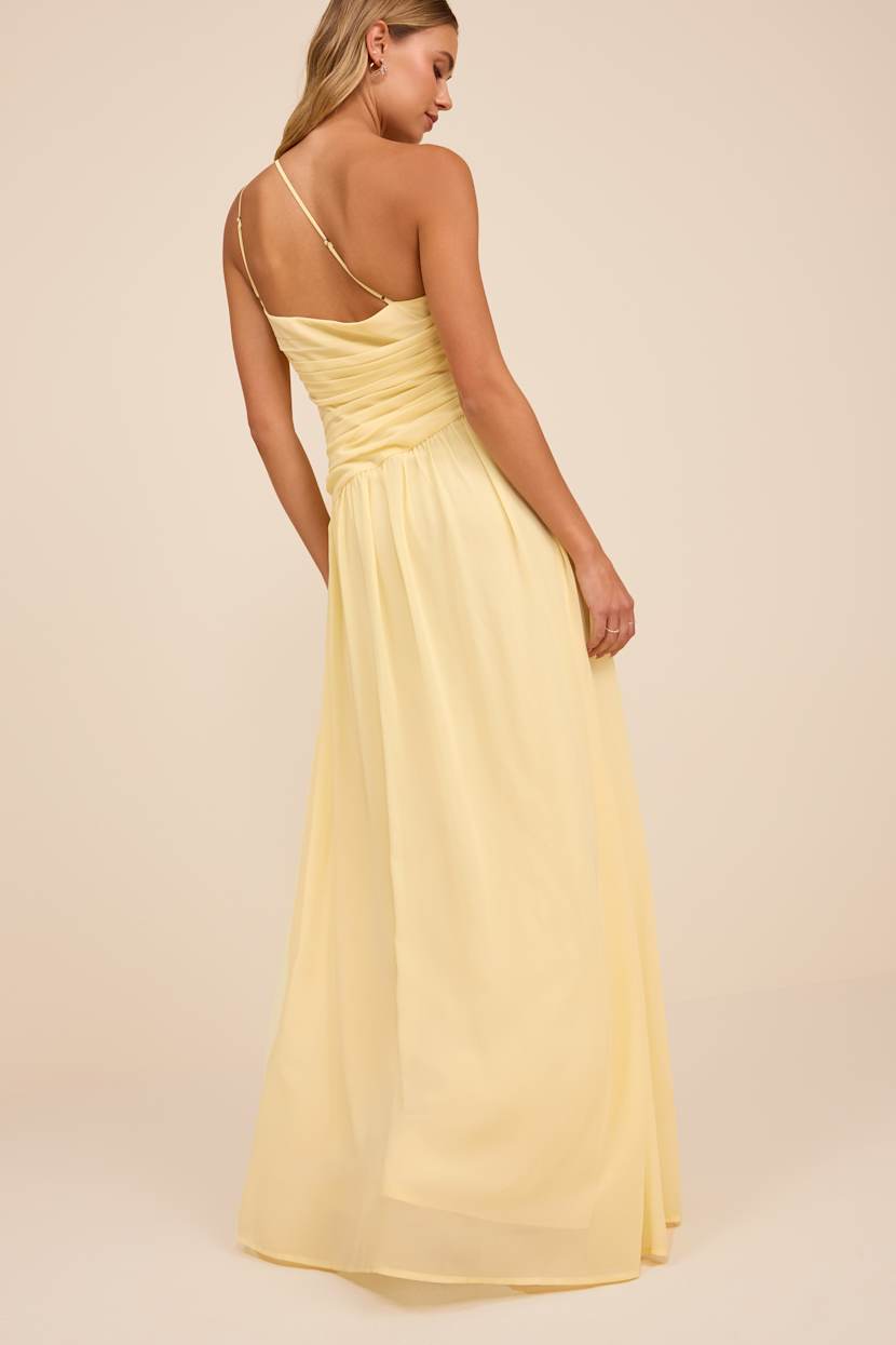 Light Yellow Ruched Dress - One-Shoulder Dress - Cutout Dress - Lulus