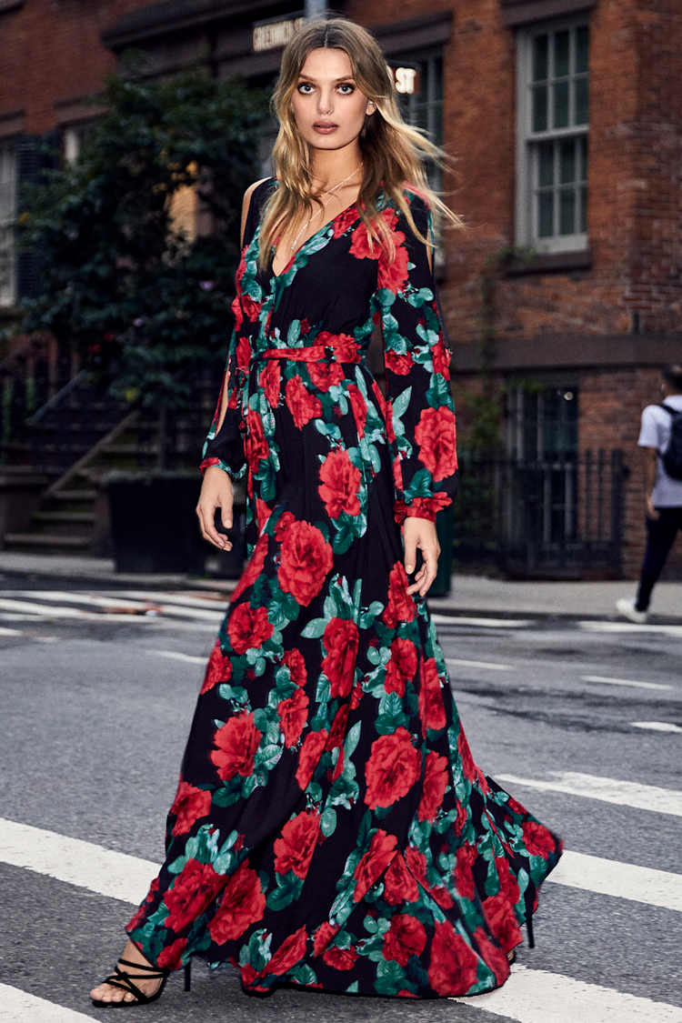 blue dress for baby girl Primavera Couture 3073 Prom Dress Sequin Flowers Long Evening Gown V Neckline Slit 12 / Black Multi main image 1