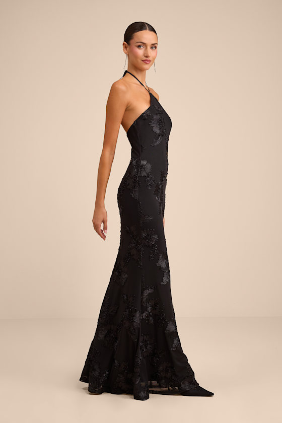 Celyna Black Mesh Floral Applique Maxi Dress - thumbnail 4