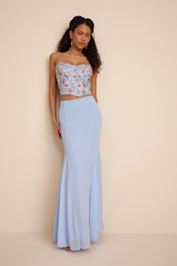 Jenna Light Blue Embroidered Strapless Two-Piece Maxi Dress 2