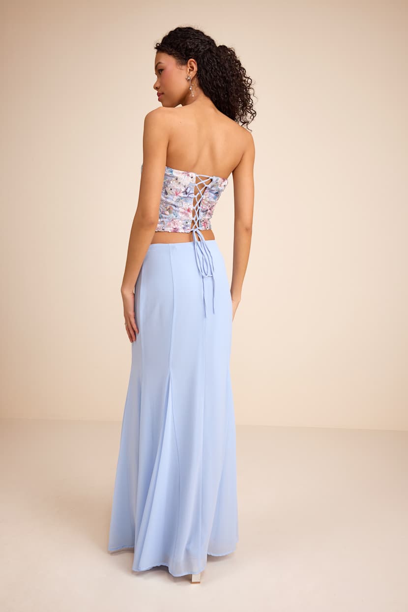 Light Blue Embroidered Dress - 2PC Embroidered Dress - Prom Dress - Lulus