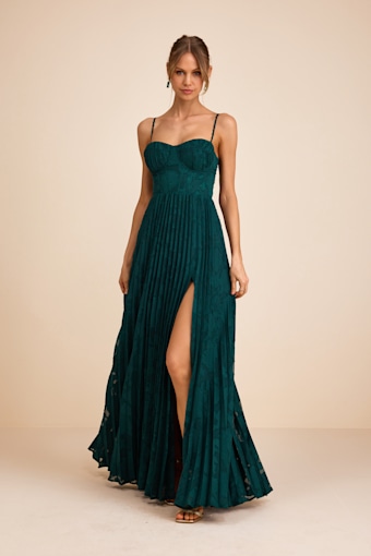 Dacie Emerald Floral Burnout Pleated Bustier Maxi Dress 1