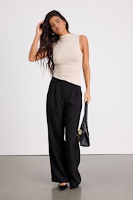 Liz Beige Jersey Knit Mock Neck Tank Top 4