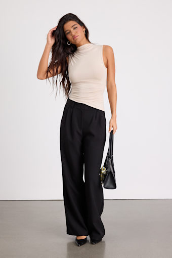 Liz Beige Jersey Knit Mock Neck Tank Top 4