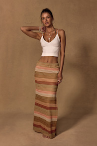 Lailey Tan Multi Striped Crochet Maxi Skirt 2
