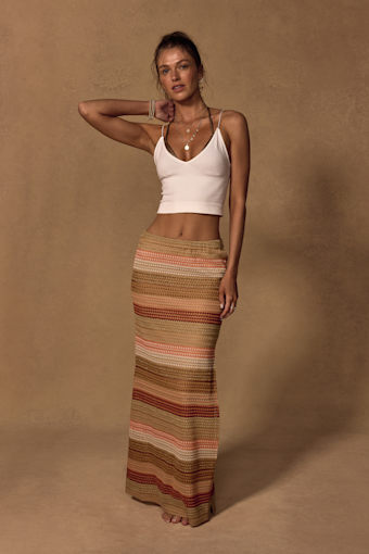 Lailey Tan Multi Striped Crochet Maxi Skirt 2
