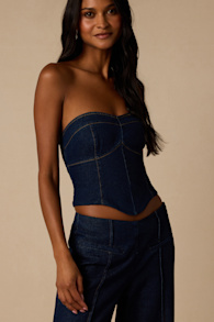 Denna Dark Wash Denim Strapless Top 1