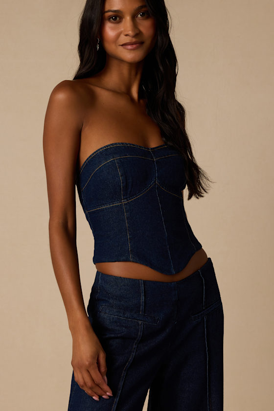 Denna Dark Wash Denim Strapless Top 1