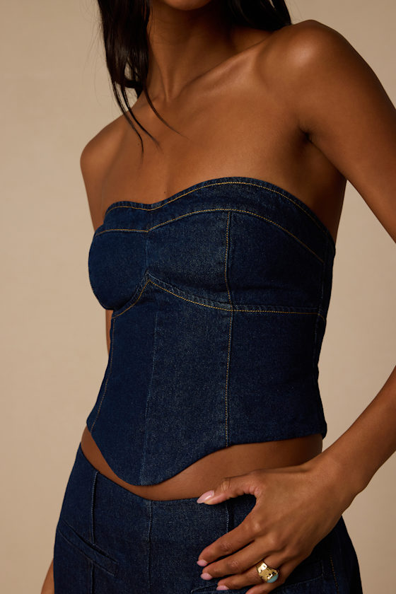 Denna Dark Wash Denim Strapless Top 2