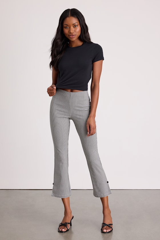 Nomi Black and White Gingham Cropped Flare Pants 1