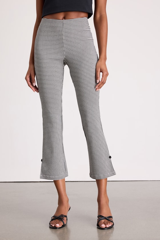 Black & White Gingham Pants - Cropped Flare Pants - Cropped Pants