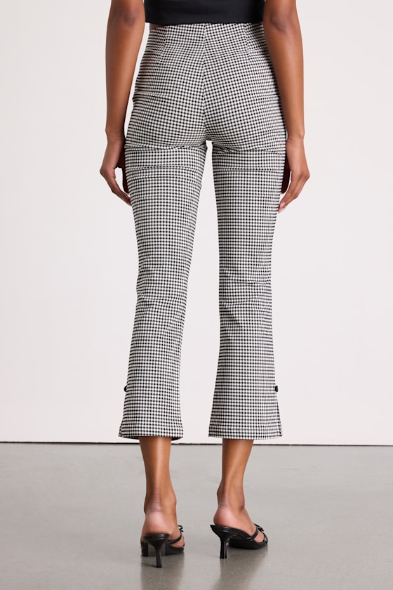 Nomi Black and White Gingham Cropped Flare Pants - thumbnail 4