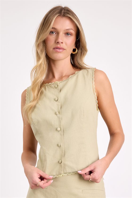 Lulus Jordina Light Sage Button-Front Vest Top
