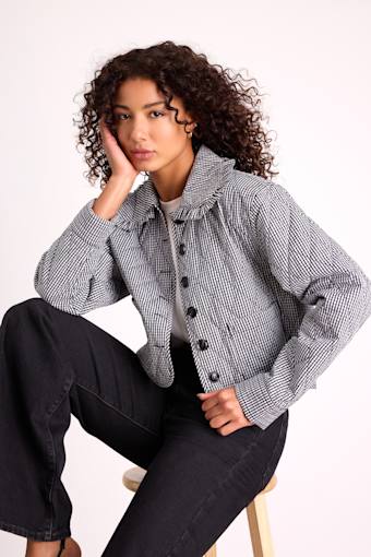 Ilona Black and White Gingham Quilted Collared Jacket 1