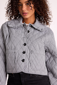 Ilona Black and White Gingham Quilted Collared Jacket 5