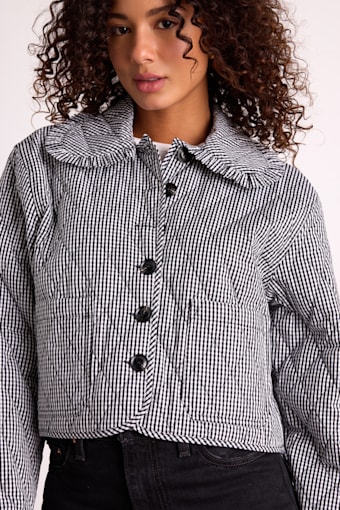 Ilona Black and White Gingham Quilted Collared Jacket 5