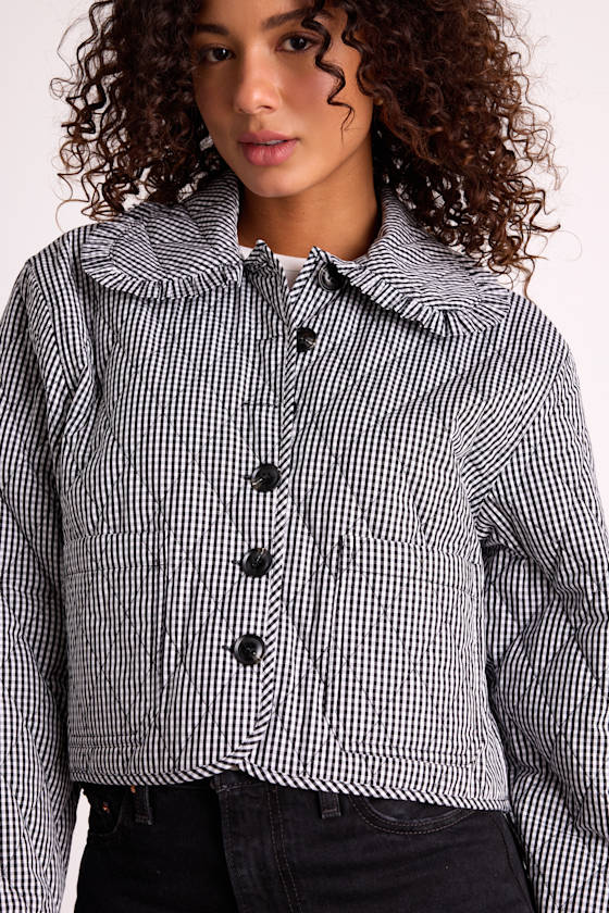 Ilona Black and White Gingham Quilted Collared Jacket 5
