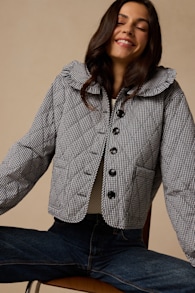 Ilona Black and White Gingham Quilted Collared Jacket 1