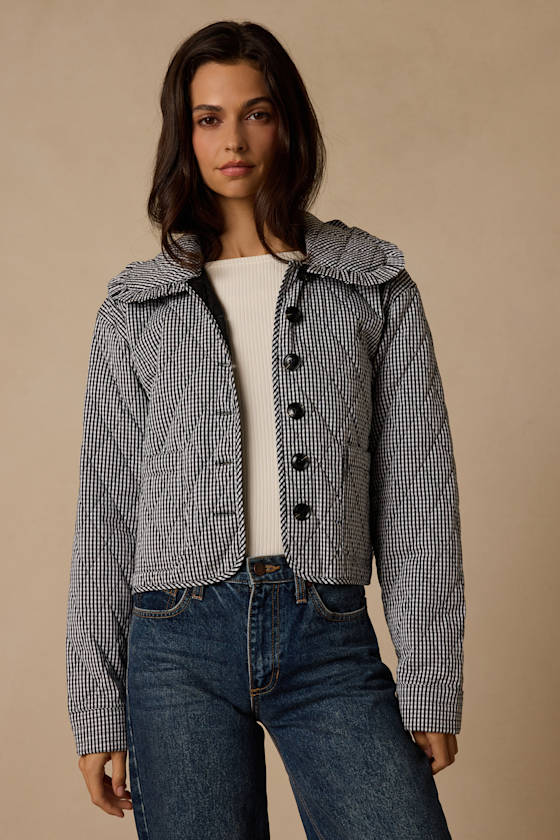 Ilona Black and White Gingham Quilted Collared Jacket 2