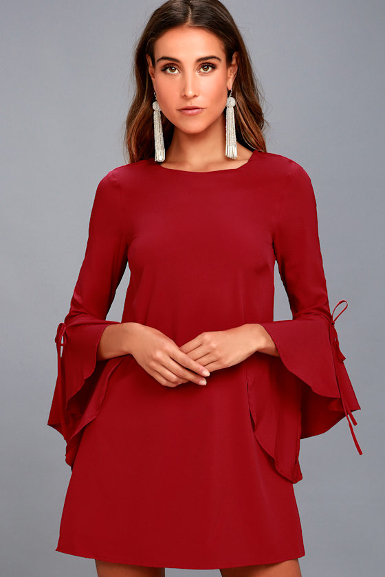 Made for Me Red Flounce Sleeve Shift Dress 6