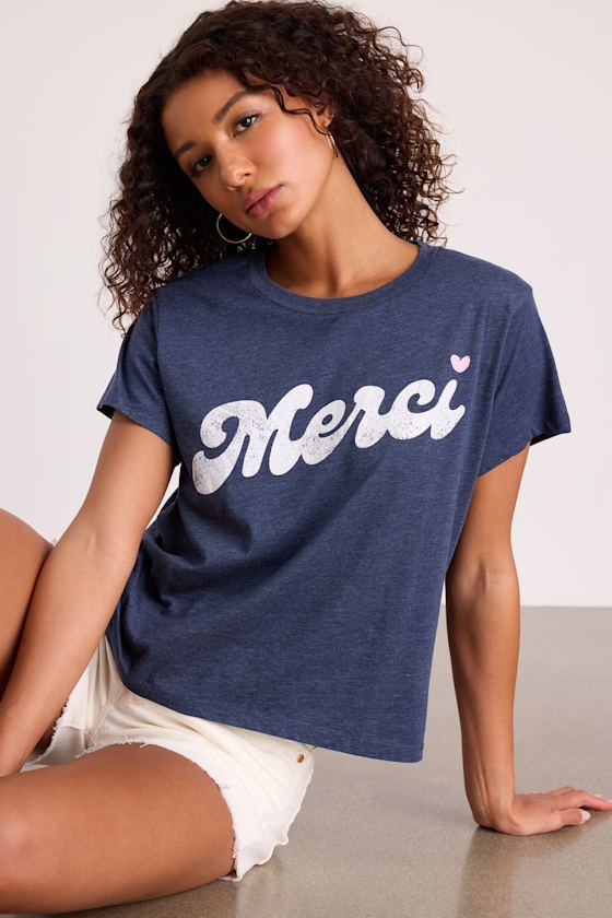 Merci Heather Blue Short Sleeve Graphic Tee - thumbnail 3
