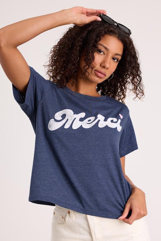 Merci Heather Blue Short Sleeve Graphic Tee - thumbnail 4