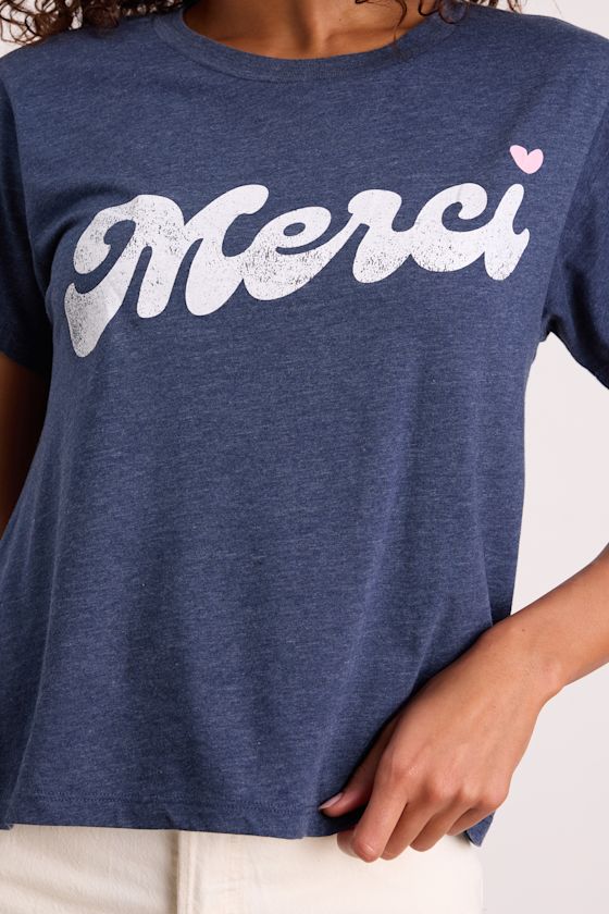 Merci Heather Blue Short Sleeve Graphic Tee - thumbnail 5