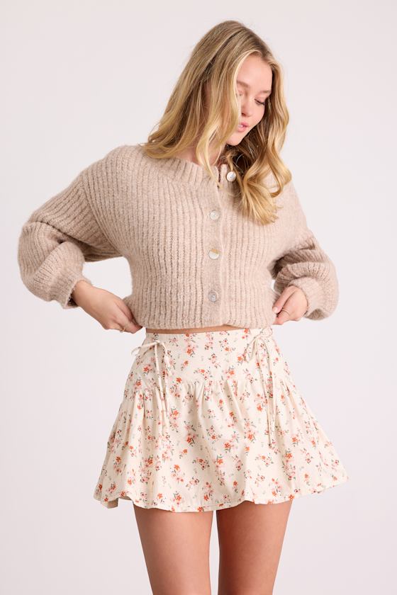 Lulus Adrianna Cream Floral Cotton Mini Skirt