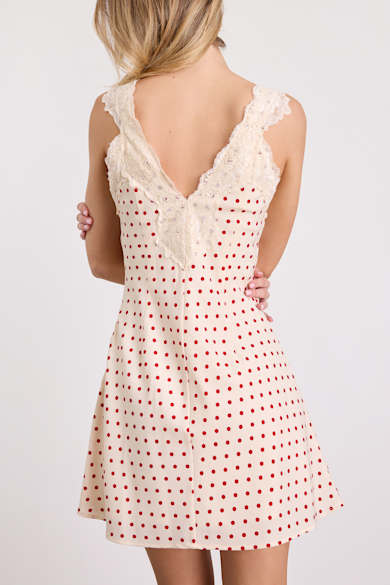 red dress fashion show Yellow Polka Dot Dress - Fall Long-Sleeve Midi - Size M main image 1
