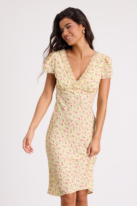 Liv Light Yellow Ditsy Floral Slip Midi Dress 7