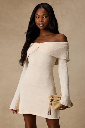 Pemryn Cream Off-the-Shoulder Mini Sweater Dress 2