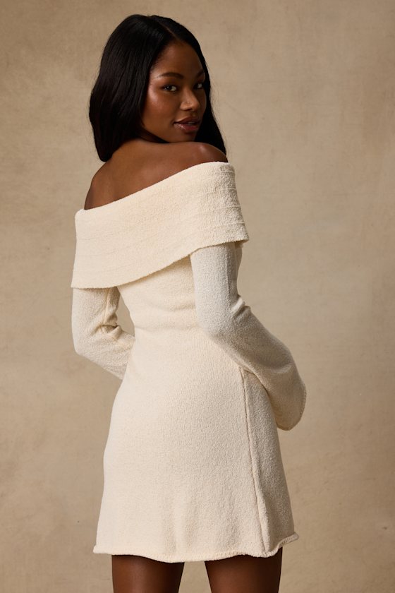 Pemryn Cream Off-the-Shoulder Mini Sweater Dress 4