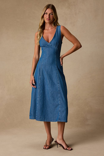 Miranda Medium Wash Denim Sleeveless Midi Dress 2