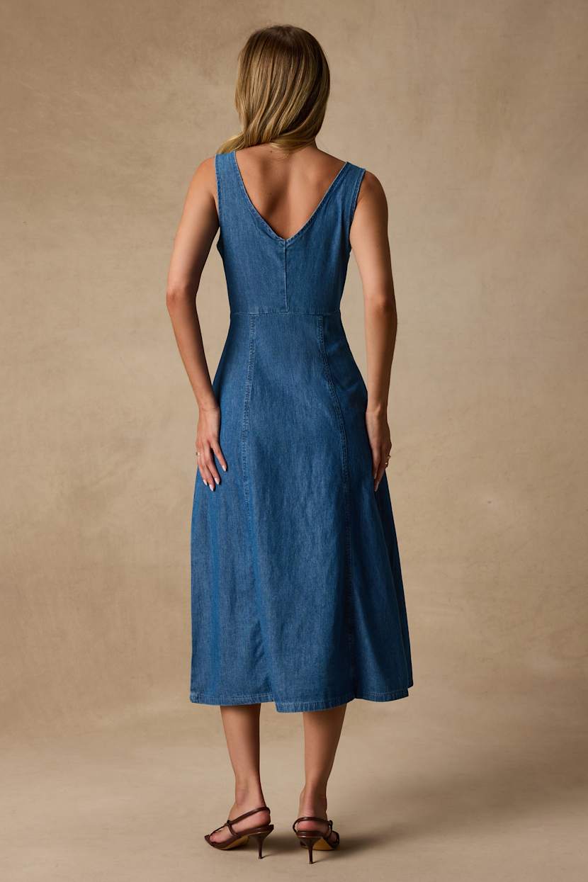 miranda sleeveless mini denim dress Blue Miranda Medium Wash Denim Sleeveless Midi Dress | Womens | X-Large (Available in XS, S, M, L) | Cotton/Polyester