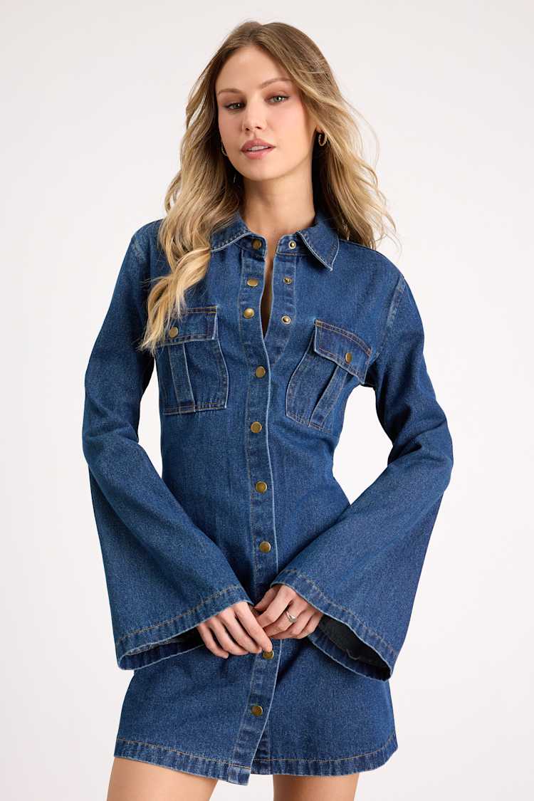 flared denim dress Self-Portrait-Short Blue-Dresses Size:LARGE (12-14) MINI knee length that works tulle ruffles Lauren Ralph Lauren Eyelet