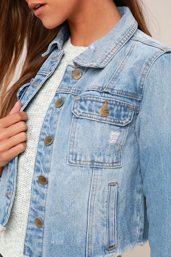 Light-wash distressed denim jacket main image 0