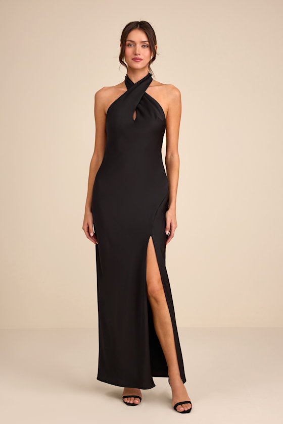 cross neck formal dress Twist of Fate Draped Cross Neck Maxi Dress Small (2/4) / Black