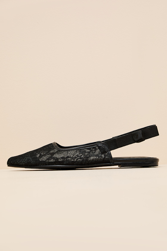 Brianna Black Lace Pointed-Toe Slingback Flats - thumbnail 3