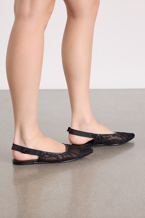 Brianna Black Lace Pointed-Toe Slingback Flats - thumbnail 4