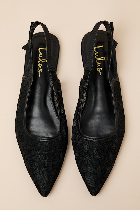 Brianna Black Lace Pointed-Toe Slingback Flats