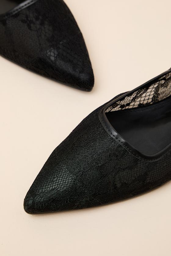 Brianna Black Lace Pointed-Toe Slingback Flats - thumbnail 6