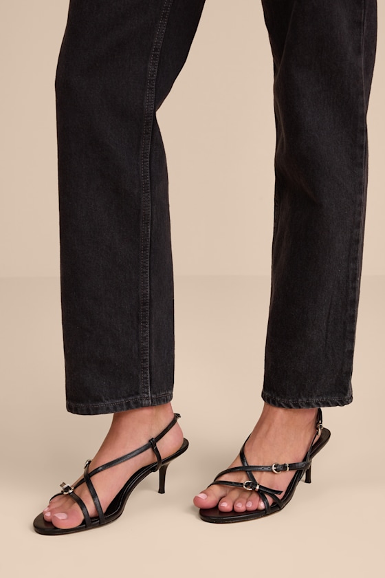 Sara Black Strappy Slingback High Heel Sandals 1