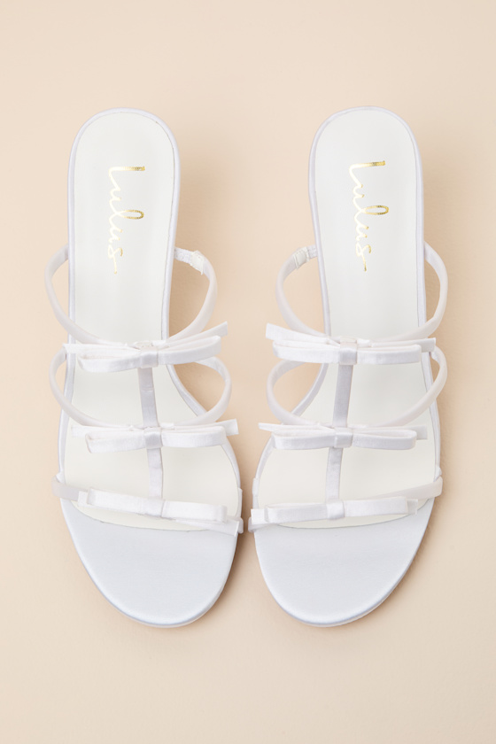 Millie White Satin Strappy Bow High Heel Slide Sandals - thumbnail 4