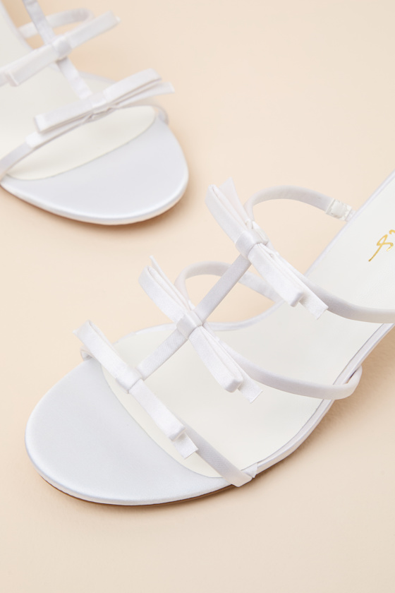 Millie White Satin Strappy Bow High Heel Slide Sandals - thumbnail 6
