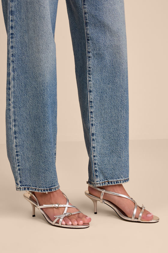 Sara Silver Strappy Slingback High Heel Sandals 1