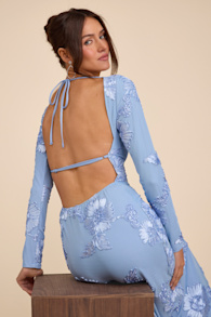 Josephine Light Blue Floral Applique Mesh Maxi Dress 1