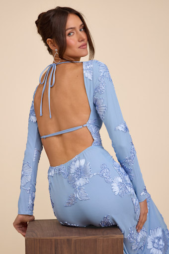 Josephine Light Blue Floral Applique Mesh Maxi Dress 1