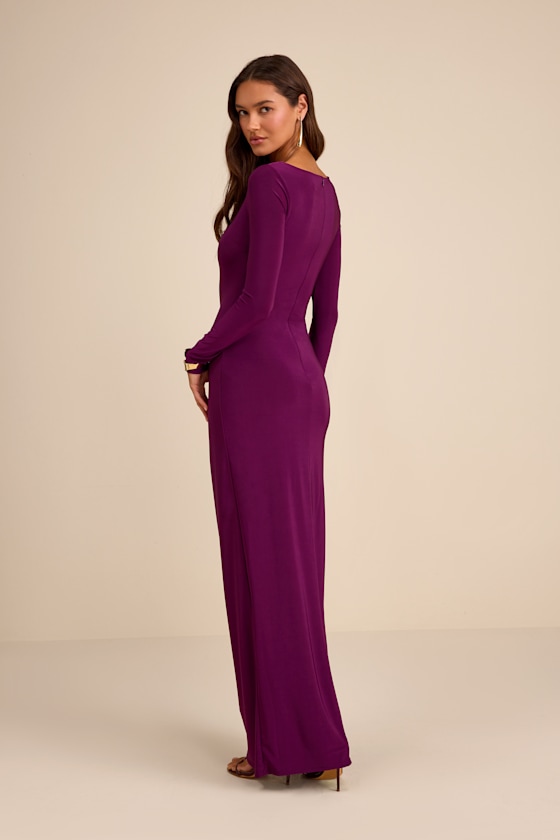 Plum Purple Maxi Dress - Long Sleeve Maxi Dress - Column Dress - Image 3