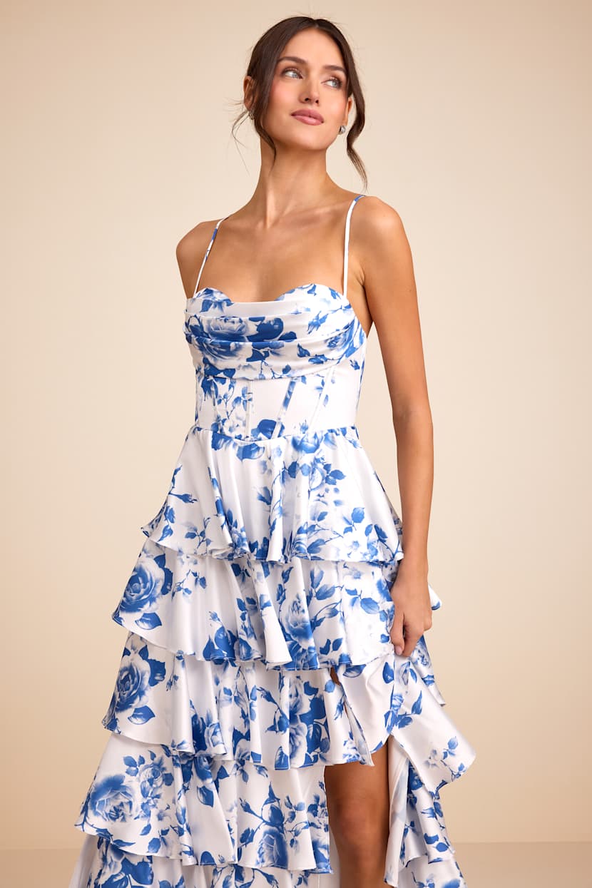 blue and white formal dress for women Doulton Blue & White Tulle Layer Prom Ball Gown main image 0